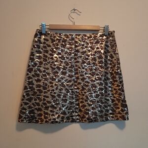 Love Moschino Skirt Women's 4 Gold Leopard Print Sequins Mini Designer Luxury